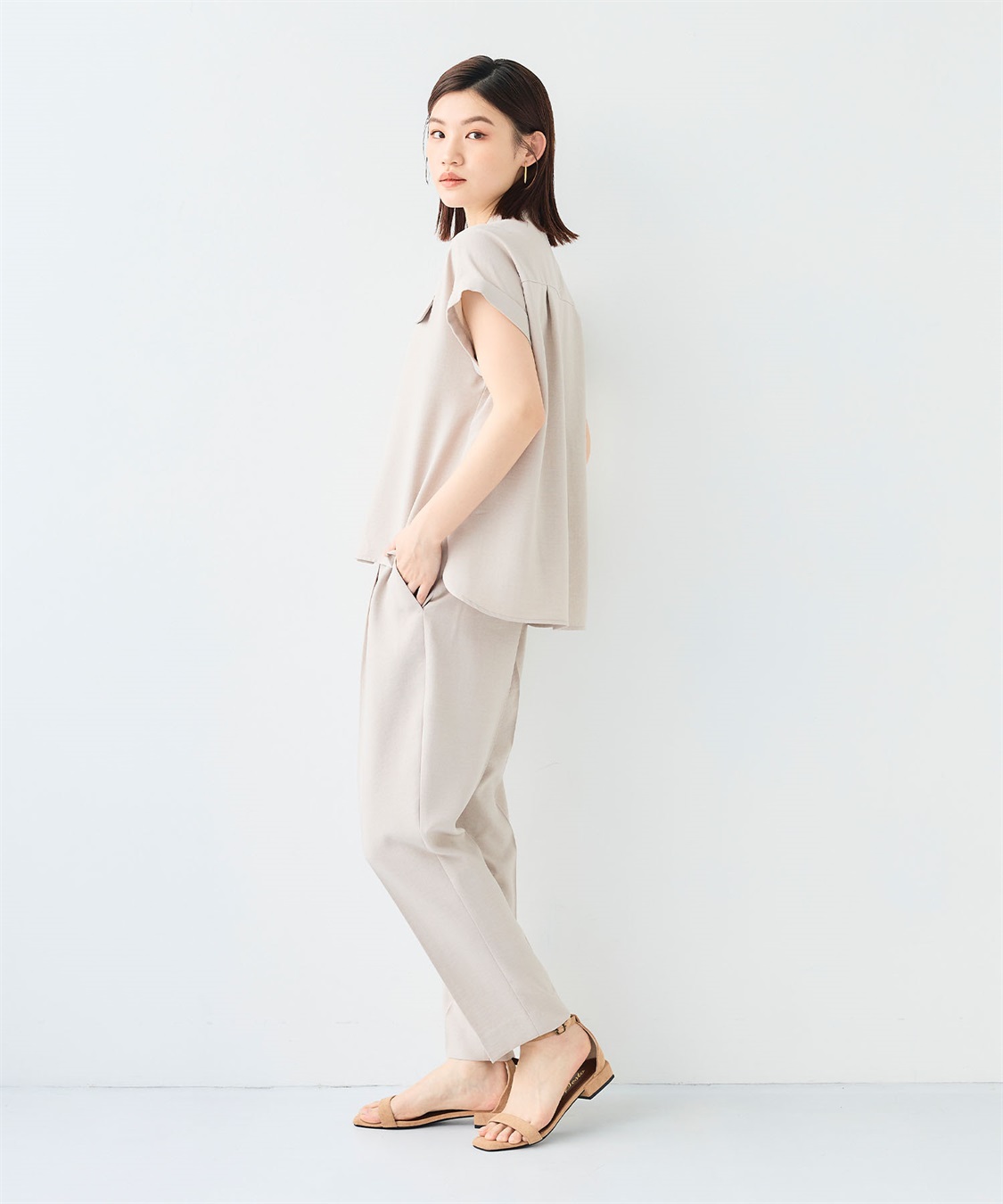 CROSS FUNCTION 《シワになりにくい》サマナチュラリネンライクセンタープレステーパードパンツ_sub_20