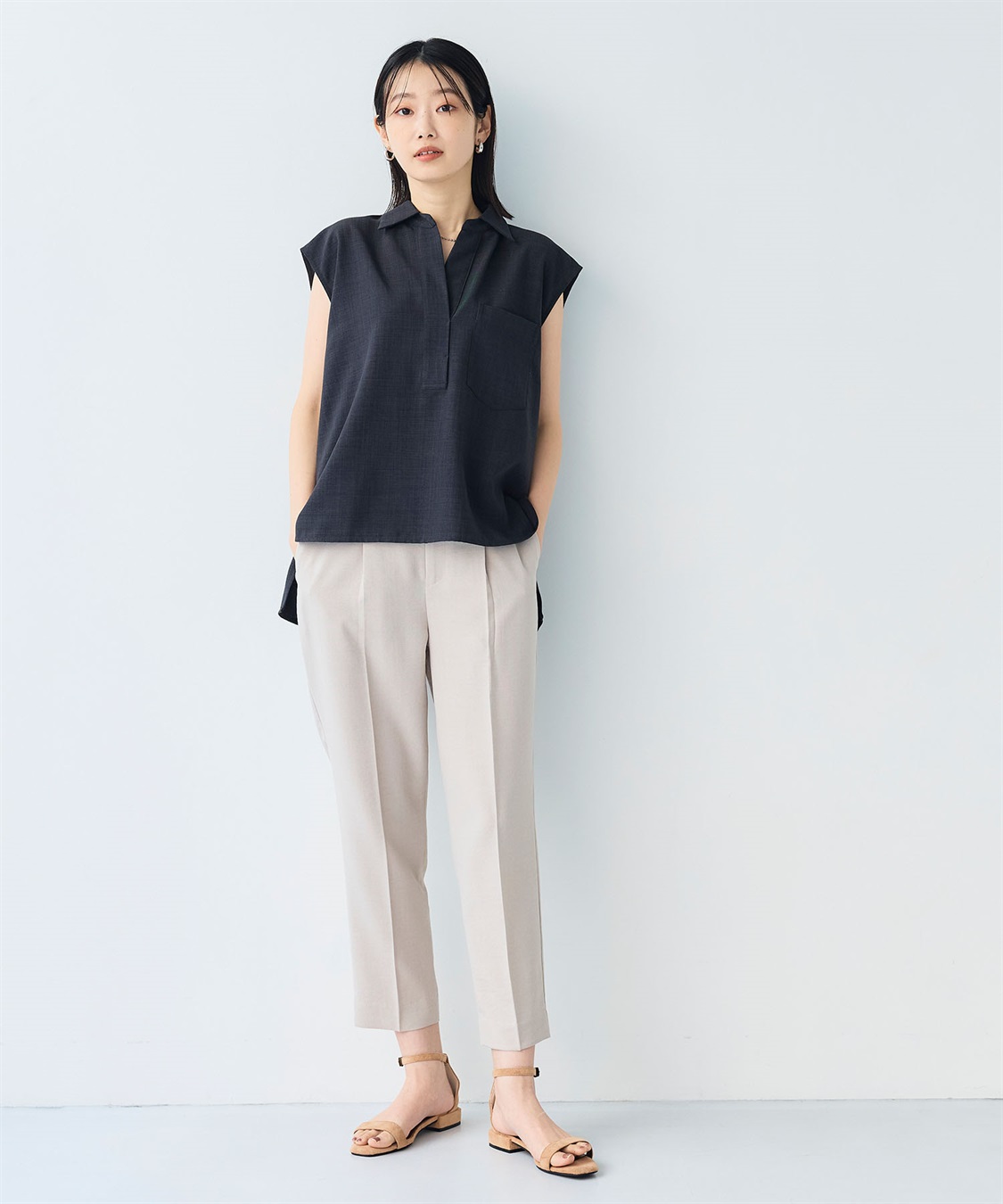 CROSS FUNCTION 《シワになりにくい》サマナチュラリネンライクセンタープレステーパードパンツ_sub_21