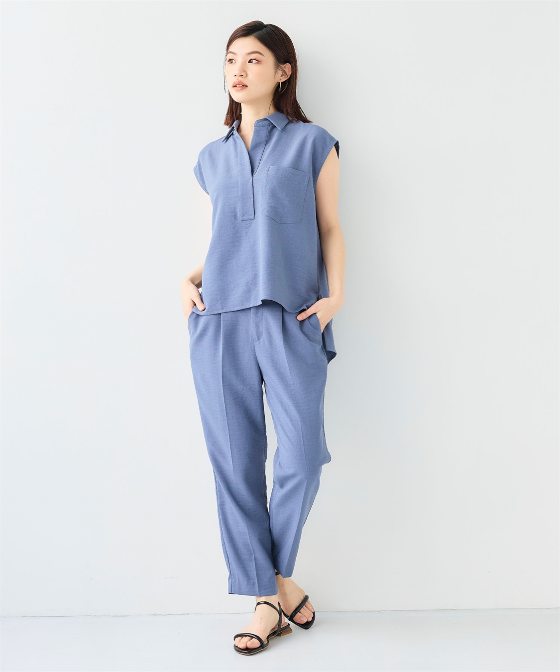 CROSS FUNCTION 《シワになりにくい》サマナチュラリネンライクセンタープレステーパードパンツ_sub_28