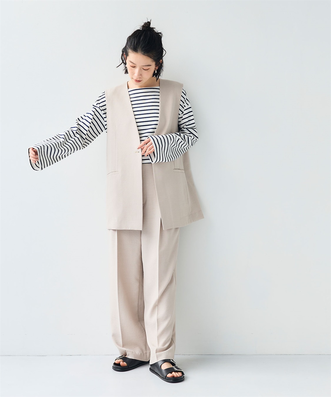 CROSS FUNCTION 《シワになりにくい》サマナチュラ リネンライクノーカラーVネックジレ_sub_6