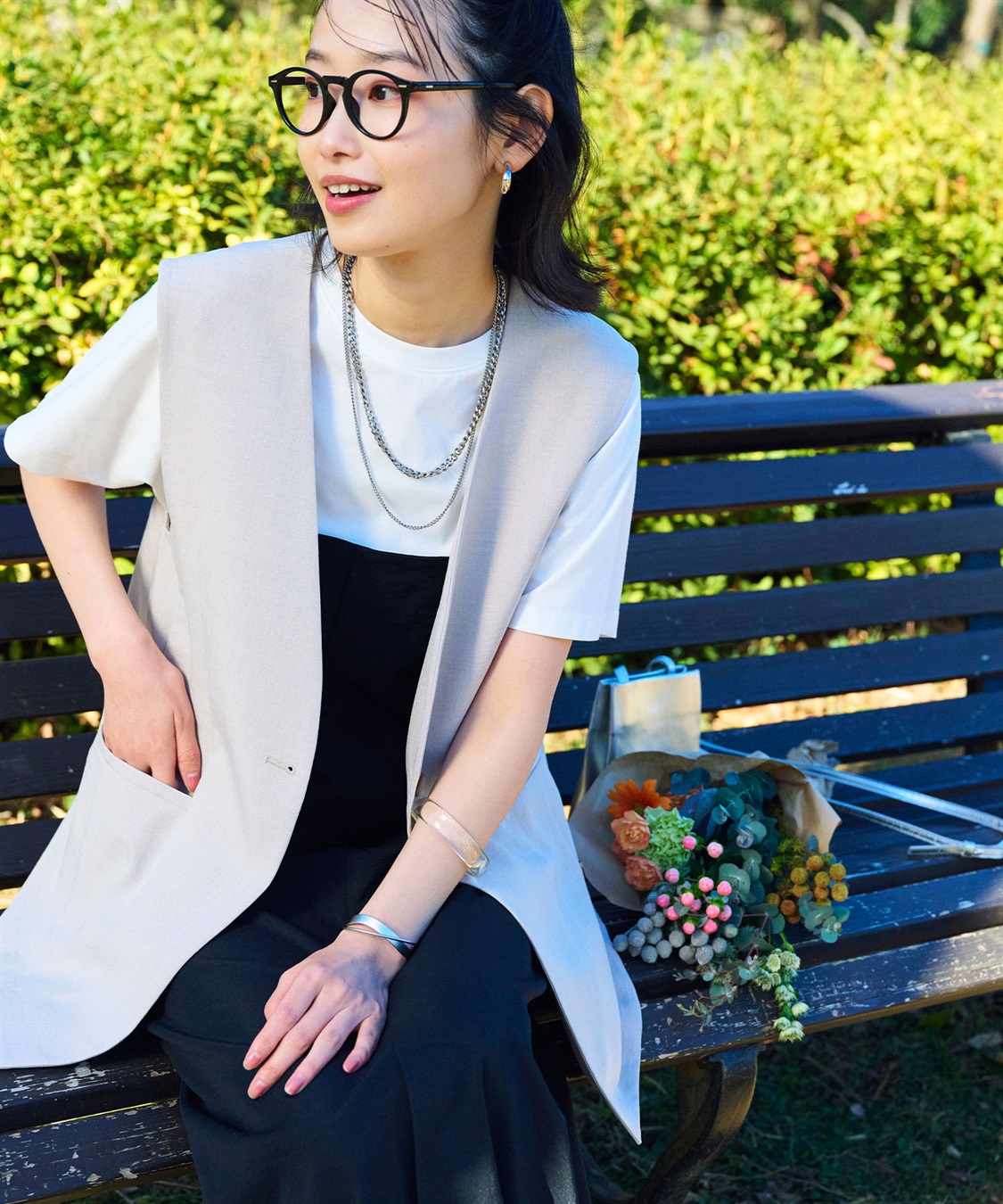 CROSS FUNCTION 《シワになりにくい》サマナチュラ リネンライクノーカラーVネックジレ_sub_7