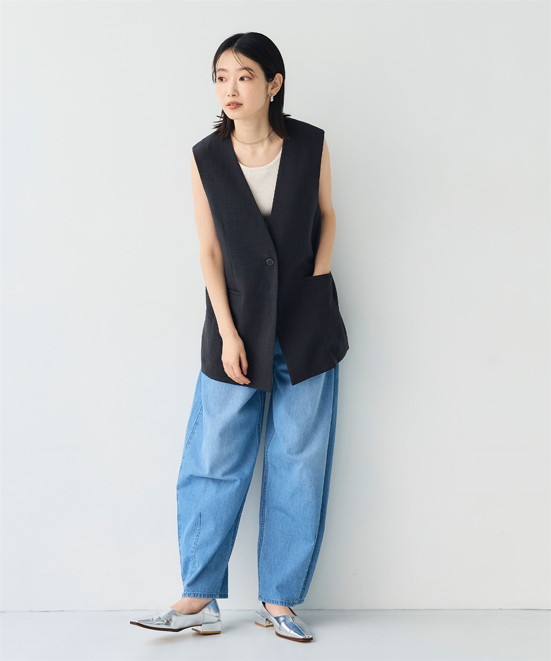 CROSS FUNCTION 《シワになりにくい》サマナチュラ リネンライクノーカラーVネックジレ_sub_10