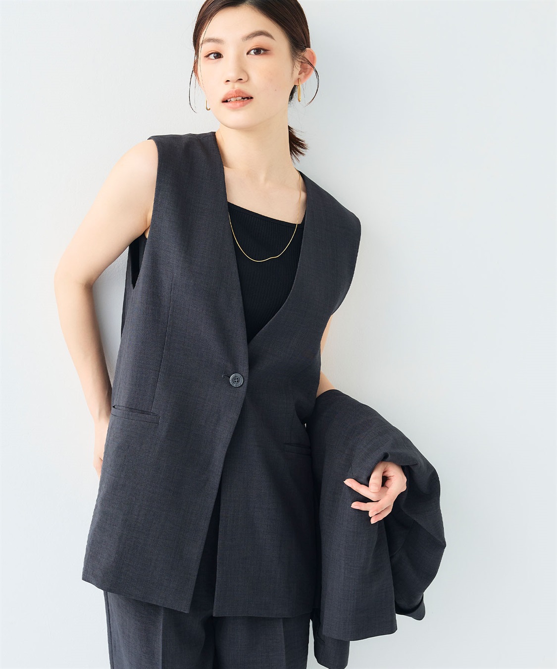 CROSS FUNCTION 《シワになりにくい》サマナチュラ リネンライクノーカラーVネックジレ_sub_12