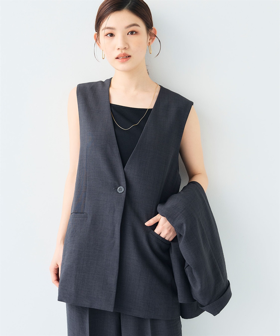 CROSS FUNCTION 《シワになりにくい》サマナチュラ リネンライクノーカラーVネックジレ_sub_13