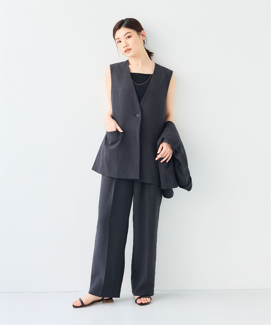 CROSS FUNCTION 《シワになりにくい》サマナチュラ リネンライクノーカラーVネックジレ_sub_14