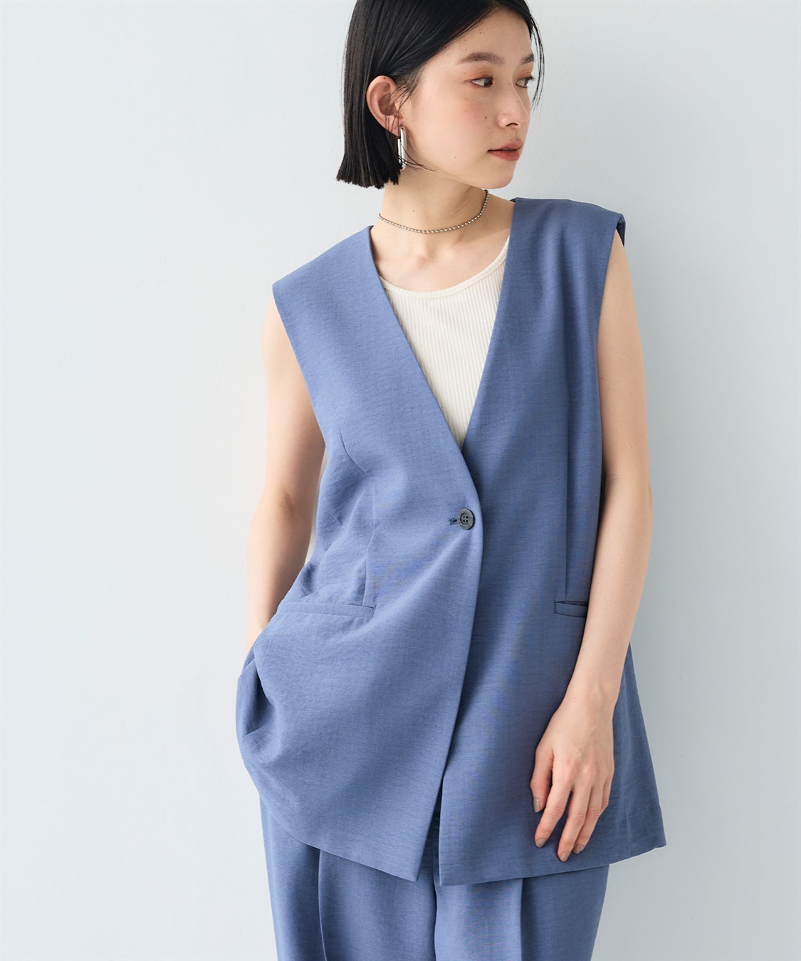 CROSS FUNCTION 《シワになりにくい》サマナチュラ リネンライクノーカラーVネックジレ_sub_18