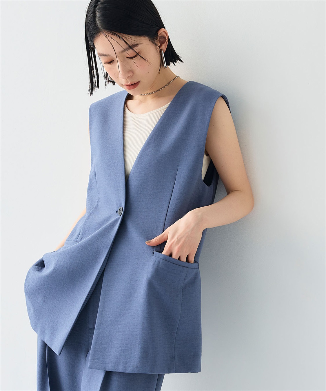 CROSS FUNCTION 《シワになりにくい》サマナチュラ リネンライクノーカラーVネックジレ_sub_19