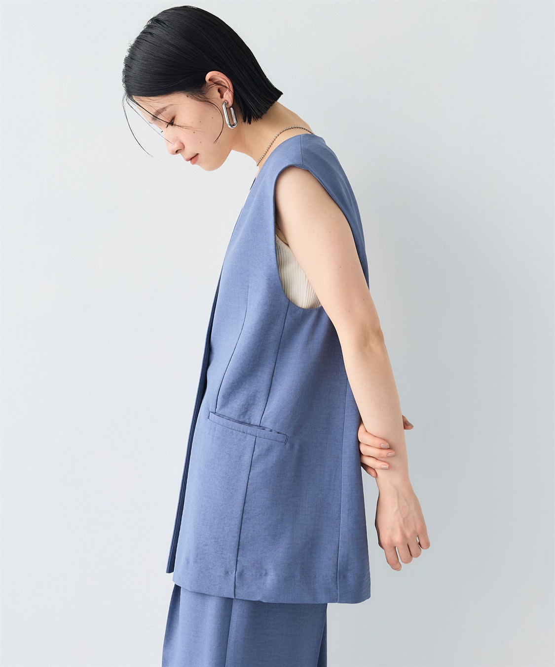 CROSS FUNCTION 《シワになりにくい》サマナチュラ リネンライクノーカラーVネックジレ_sub_20