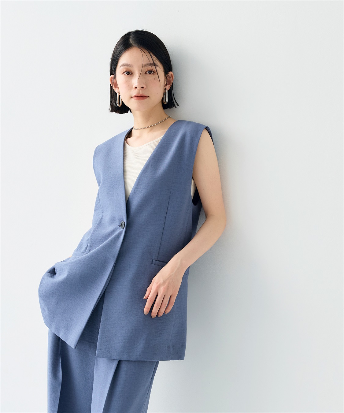 CROSS FUNCTION 《シワになりにくい》サマナチュラ リネンライクノーカラーVネックジレ_sub_21