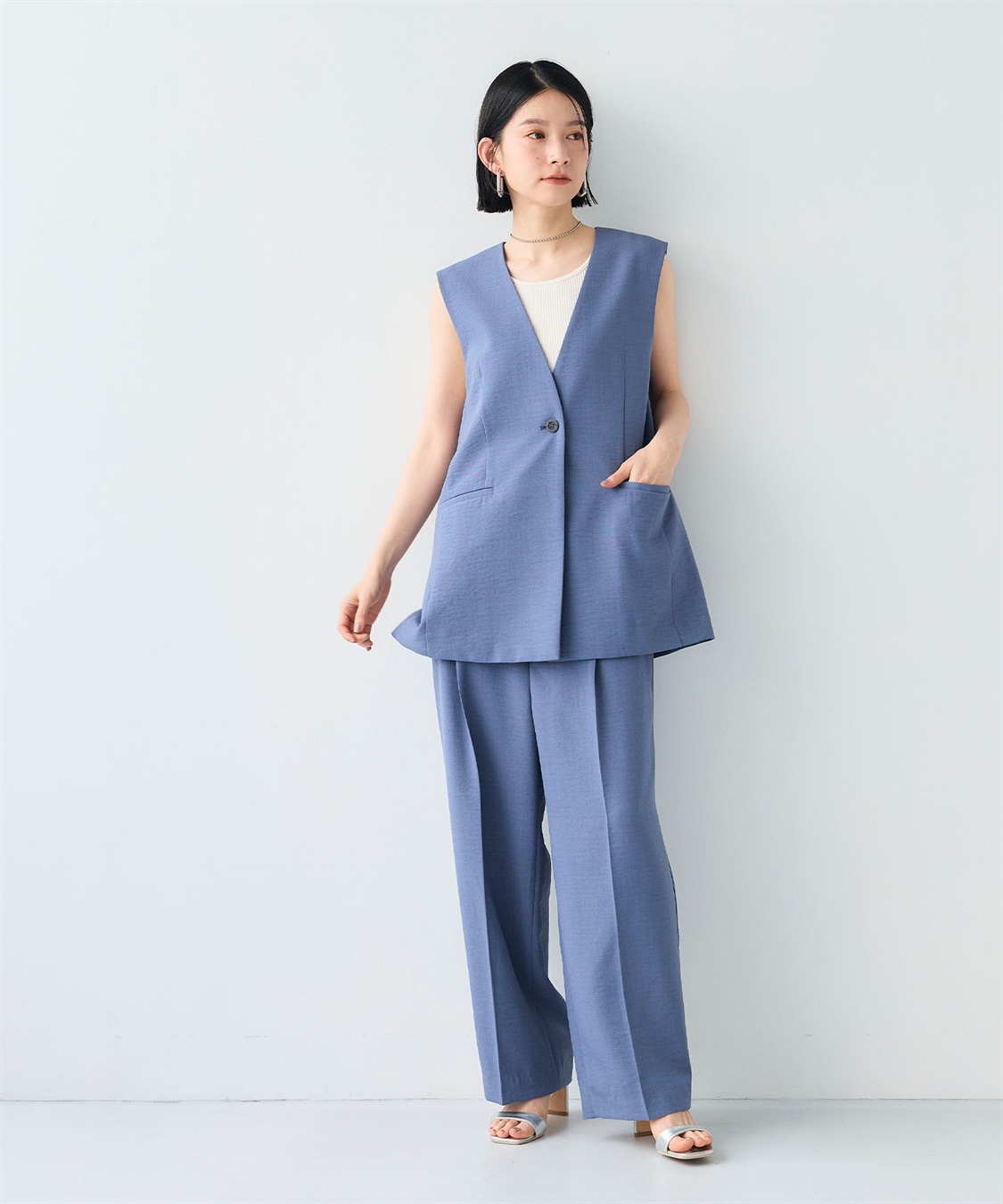 CROSS FUNCTION 《シワになりにくい》サマナチュラ リネンライクノーカラーVネックジレ_sub_22