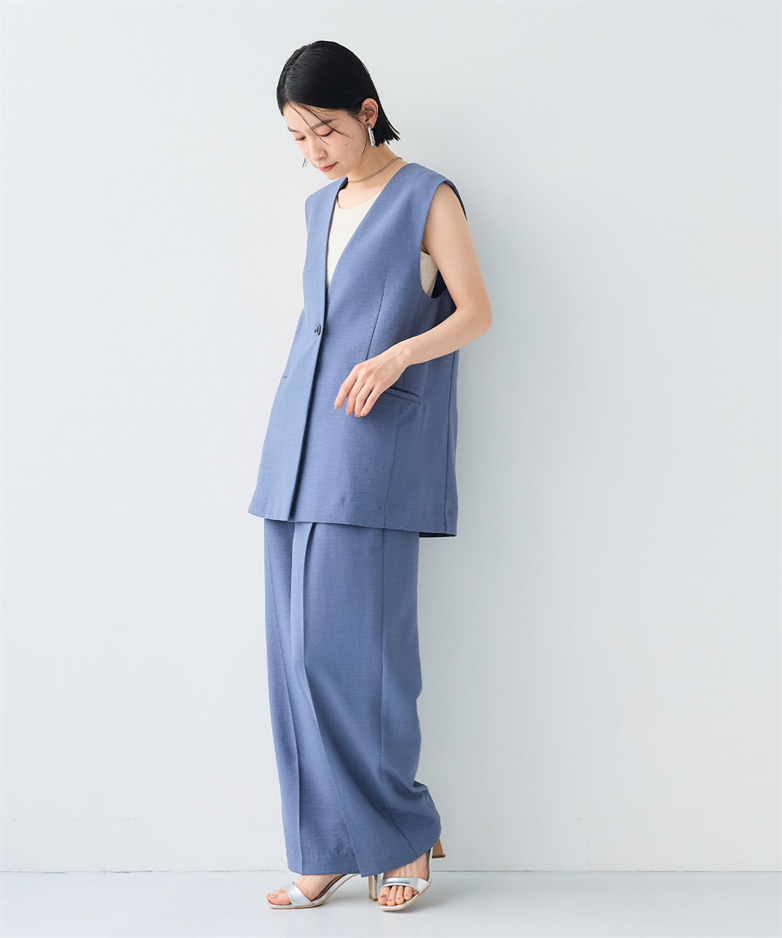 CROSS FUNCTION 《シワになりにくい》サマナチュラ リネンライクノーカラーVネックジレ_sub_24