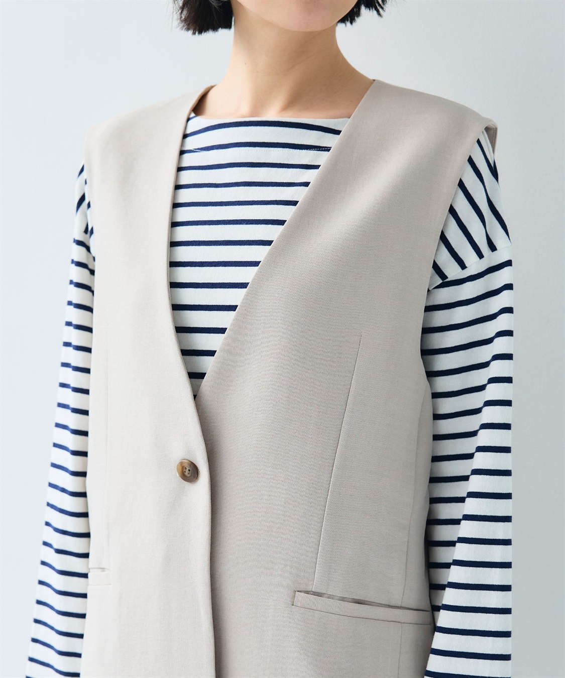 CROSS FUNCTION 《シワになりにくい》サマナチュラ リネンライクノーカラーVネックジレ_sub_25