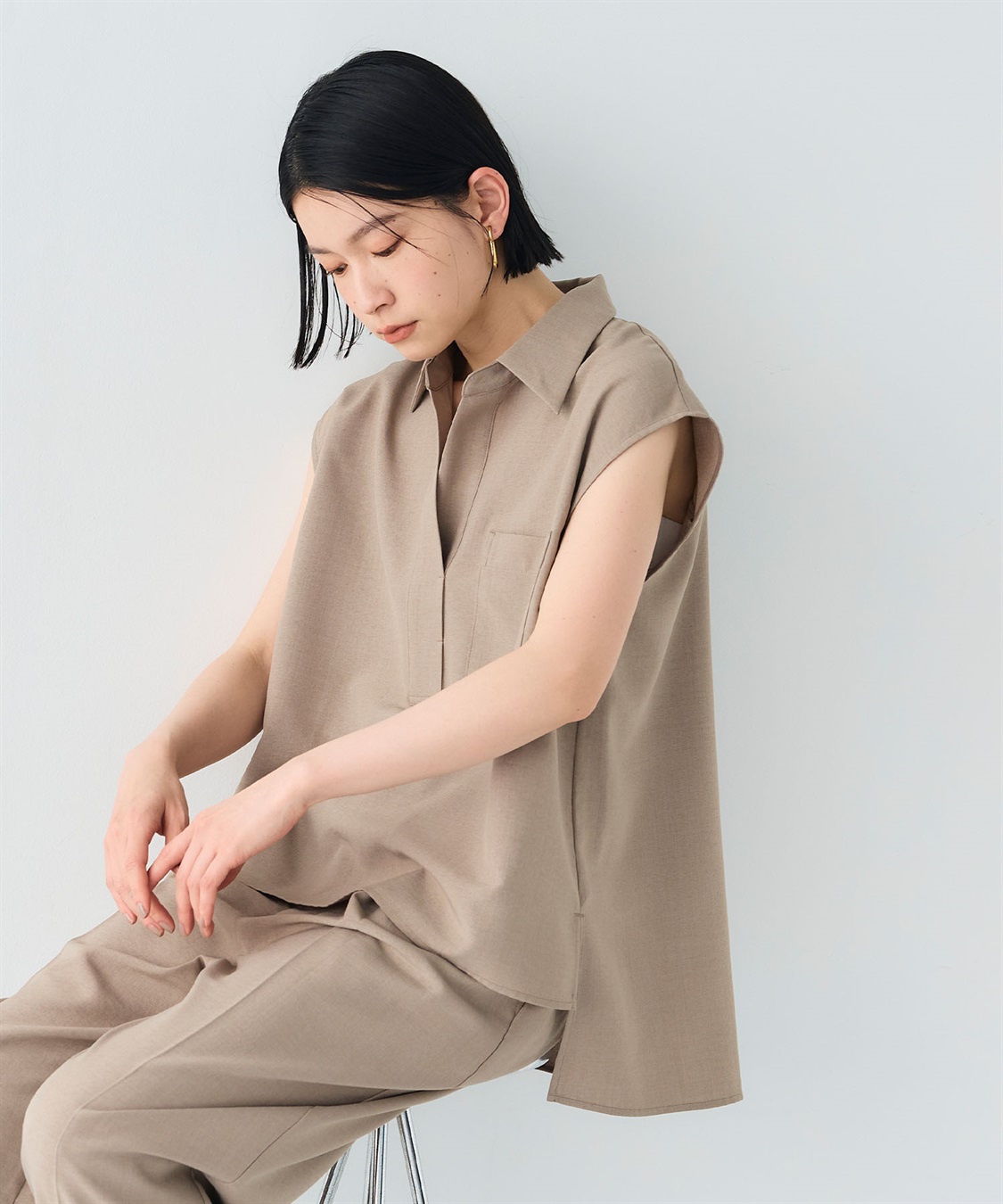 CROSS FUNCTION 《シワになりにくい》サマナチュラ リネンライクスキッパーフレンチスリーブブラウス_sub_2