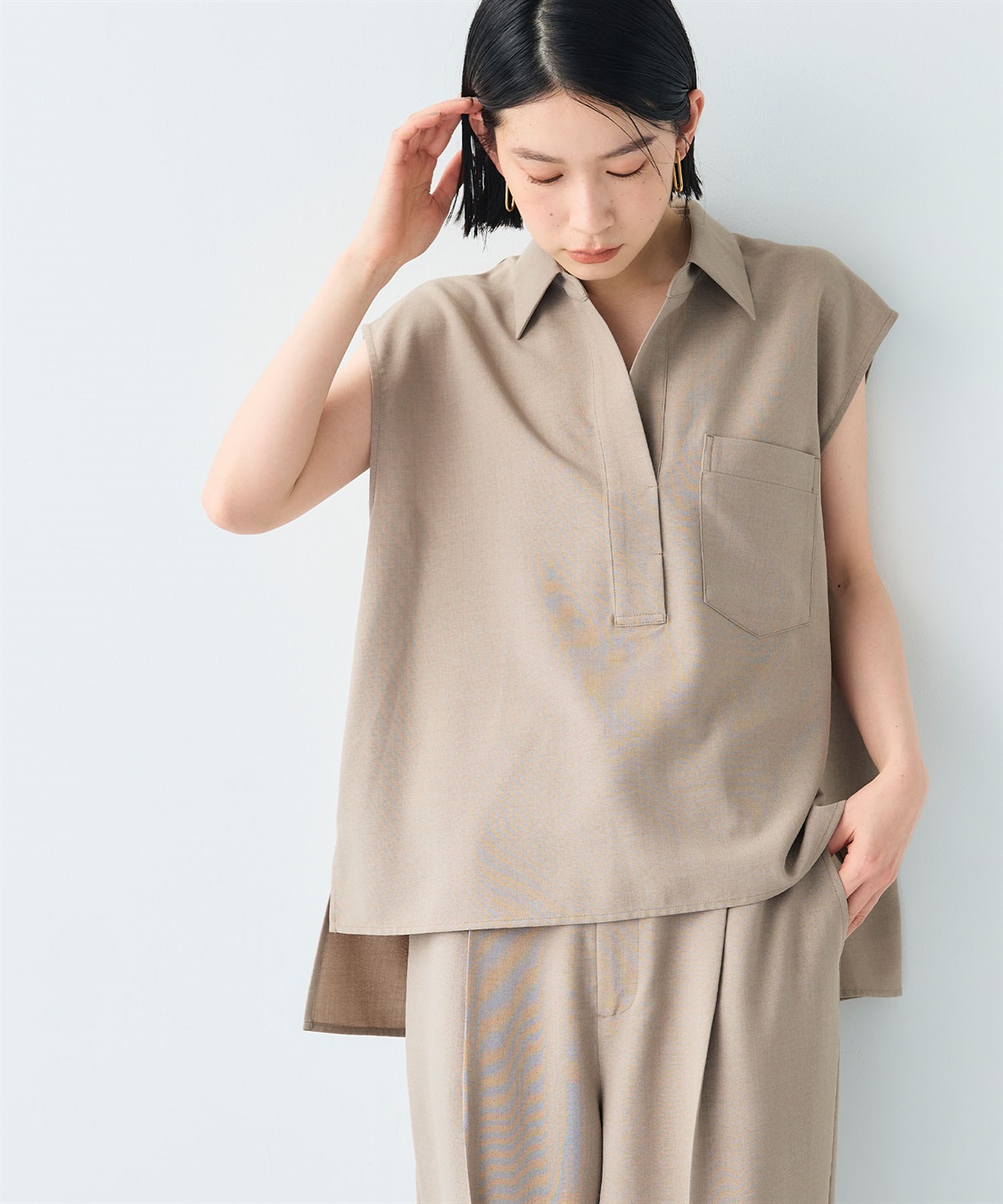 CROSS FUNCTION 《シワになりにくい》サマナチュラ リネンライクスキッパーフレンチスリーブブラウス_sub_4