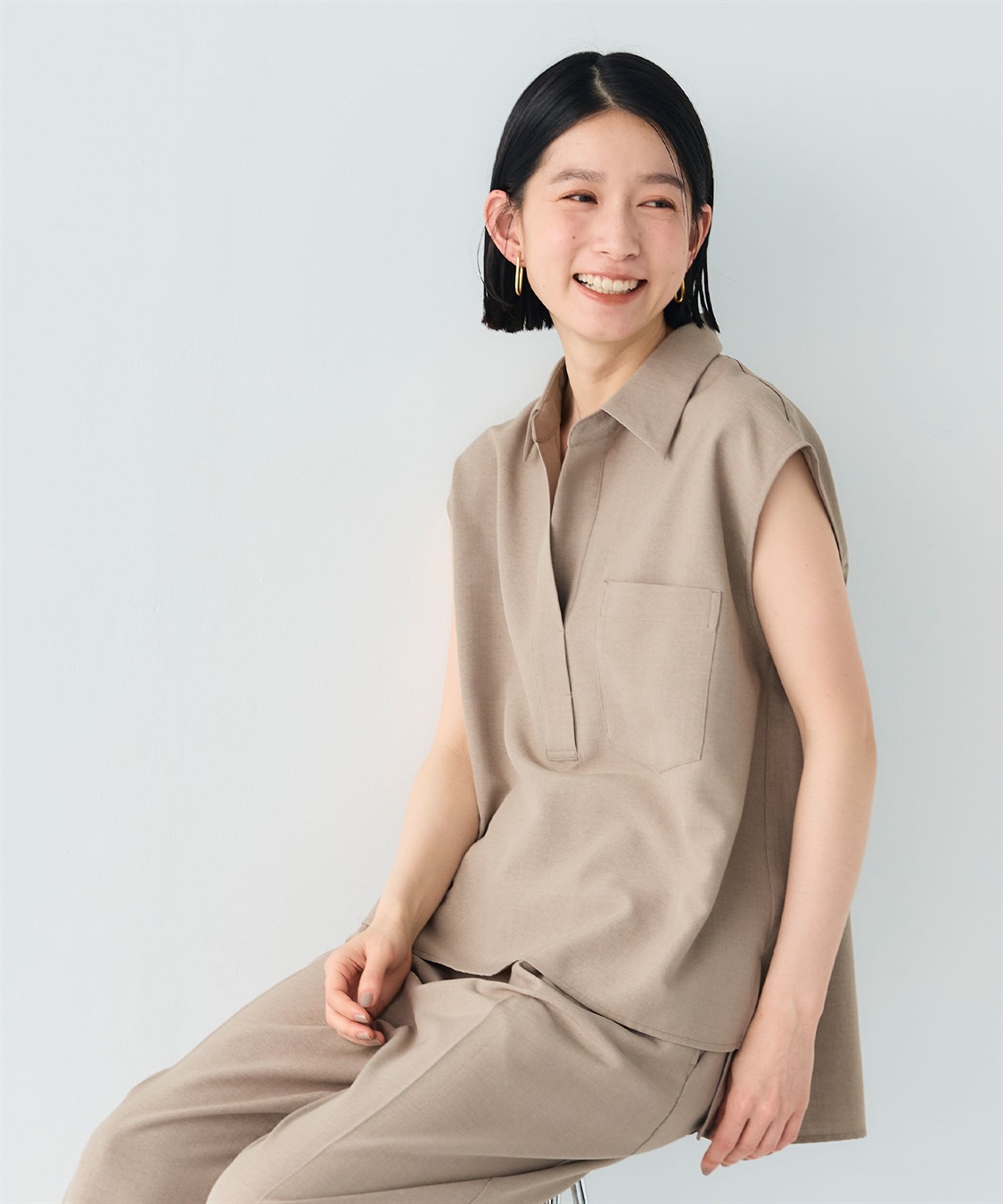 CROSS FUNCTION 《シワになりにくい》サマナチュラ リネンライクスキッパーフレンチスリーブブラウス_sub_5