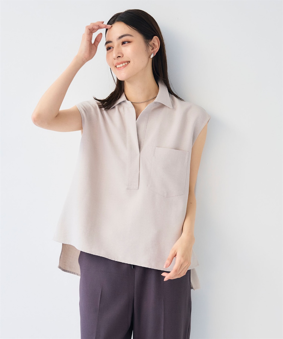 CROSS FUNCTION 《シワになりにくい》サマナチュラ リネンライクスキッパーフレンチスリーブブラウス_sub_7