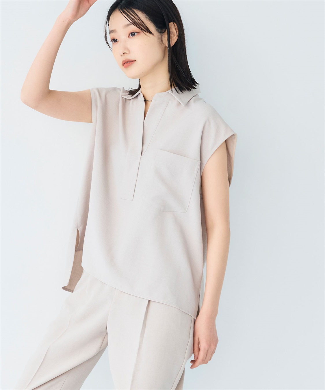 CROSS FUNCTION 《シワになりにくい》サマナチュラ リネンライクスキッパーフレンチスリーブブラウス_sub_11