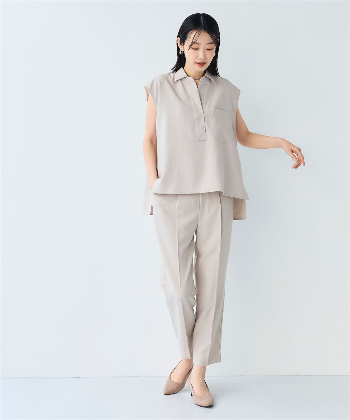 CROSS FUNCTION 《シワになりにくい》サマナチュラ リネンライクスキッパーフレンチスリーブブラウス_sub_13