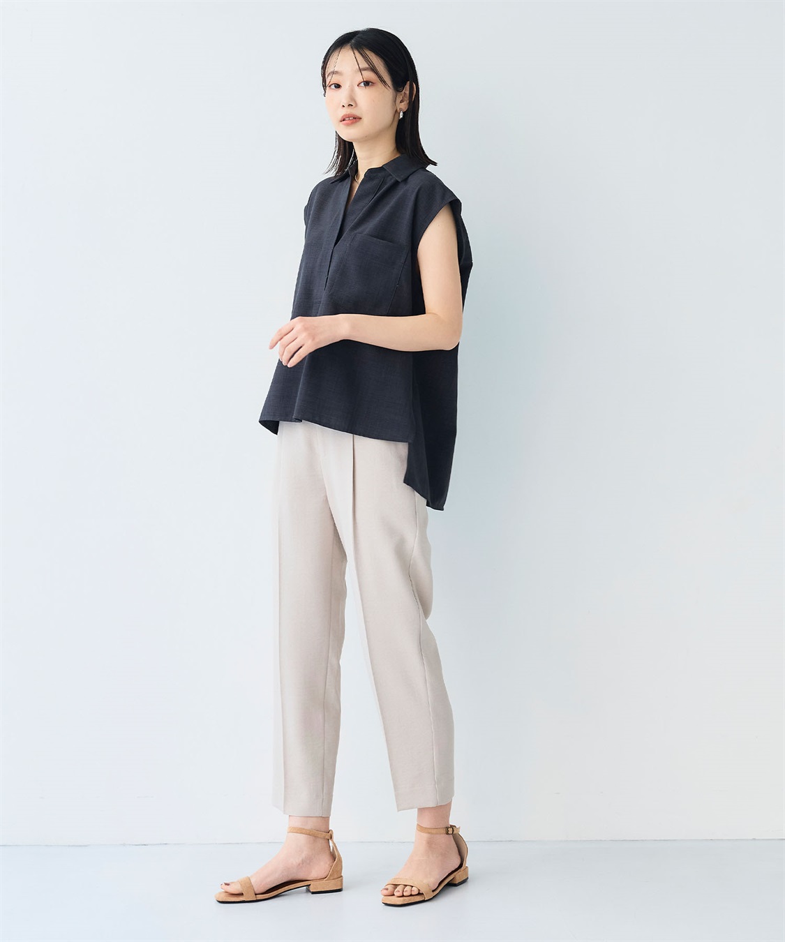 CROSS FUNCTION 《シワになりにくい》サマナチュラ リネンライクスキッパーフレンチスリーブブラウス_sub_19