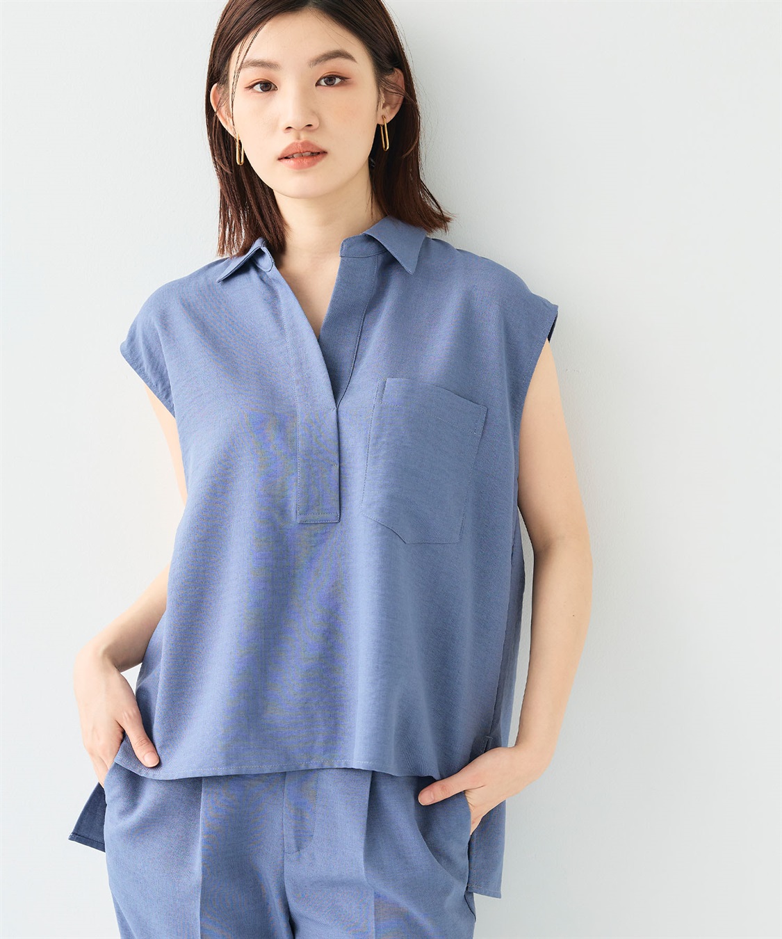 CROSS FUNCTION 《シワになりにくい》サマナチュラ リネンライクスキッパーフレンチスリーブブラウス_sub_20