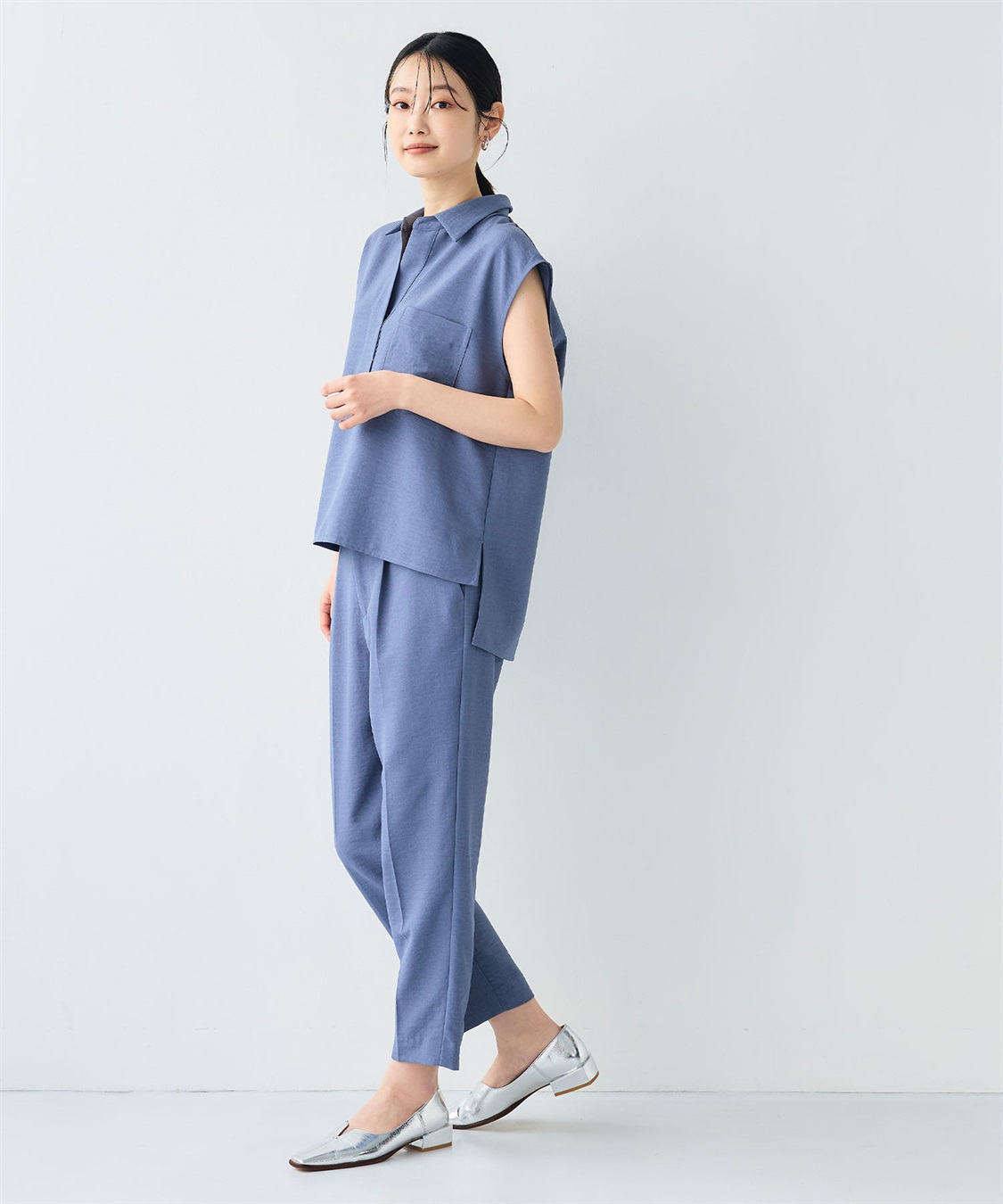 CROSS FUNCTION 《シワになりにくい》サマナチュラ リネンライクスキッパーフレンチスリーブブラウス_sub_24