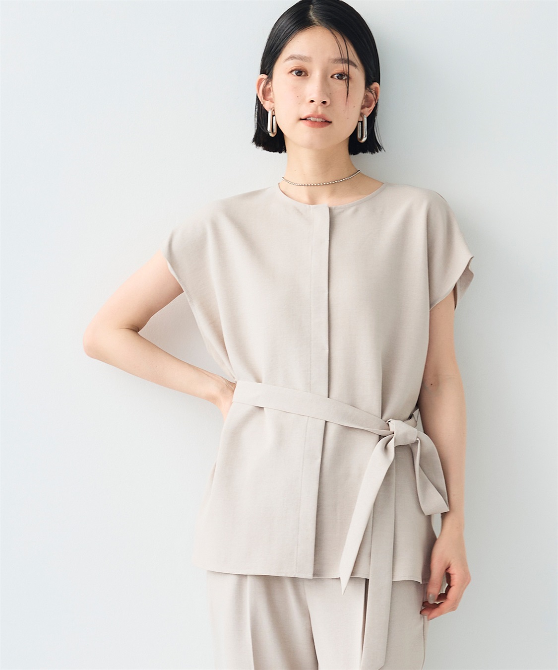 シワになりにくい》サマナチュラ リネンライクベルト付き