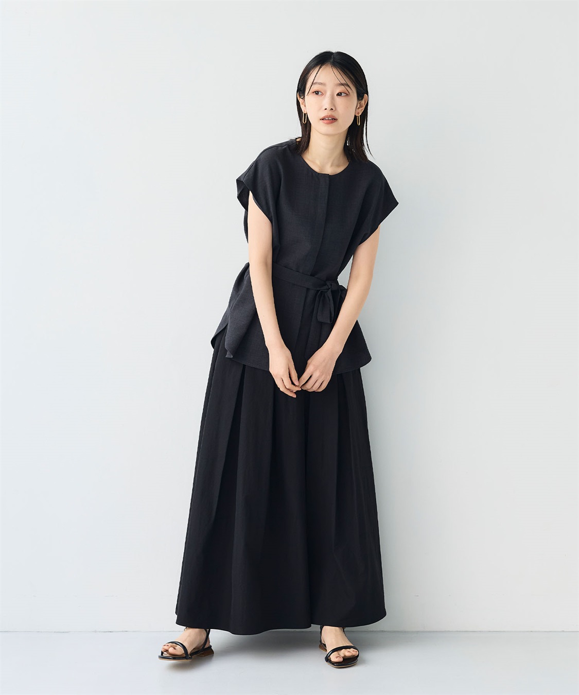 CROSS FUNCTION 《シワになりにくい》サマナチュラ リネンライクベルト付きフレンチスリーブブラウス_sub_5