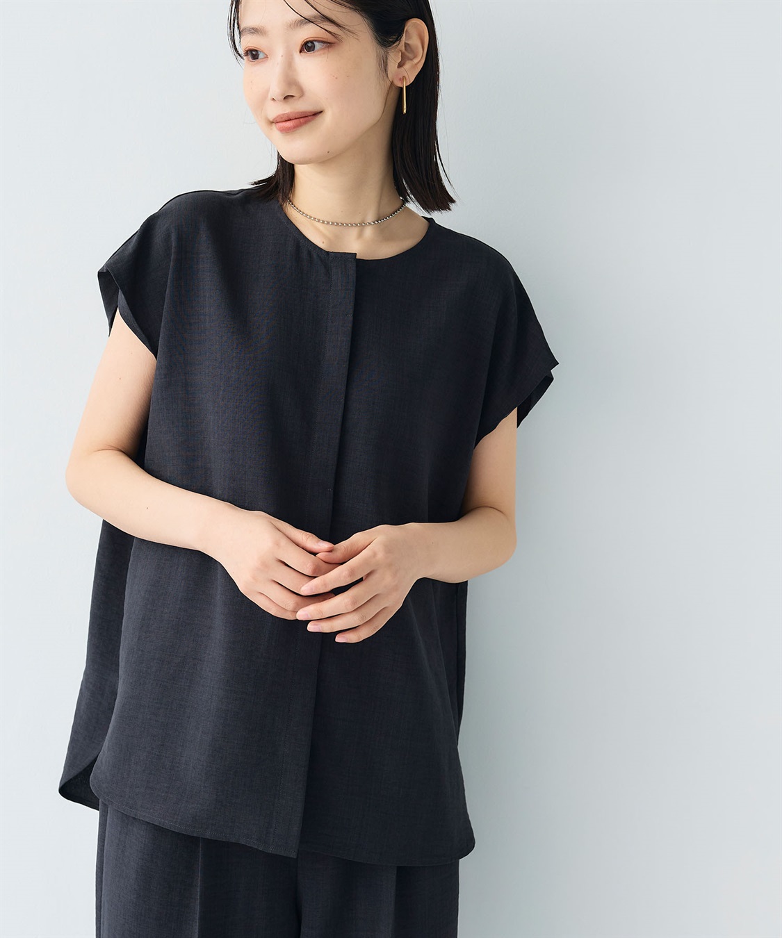 CROSS FUNCTION 《シワになりにくい》サマナチュラ リネンライクベルト付きフレンチスリーブブラウス_sub_9