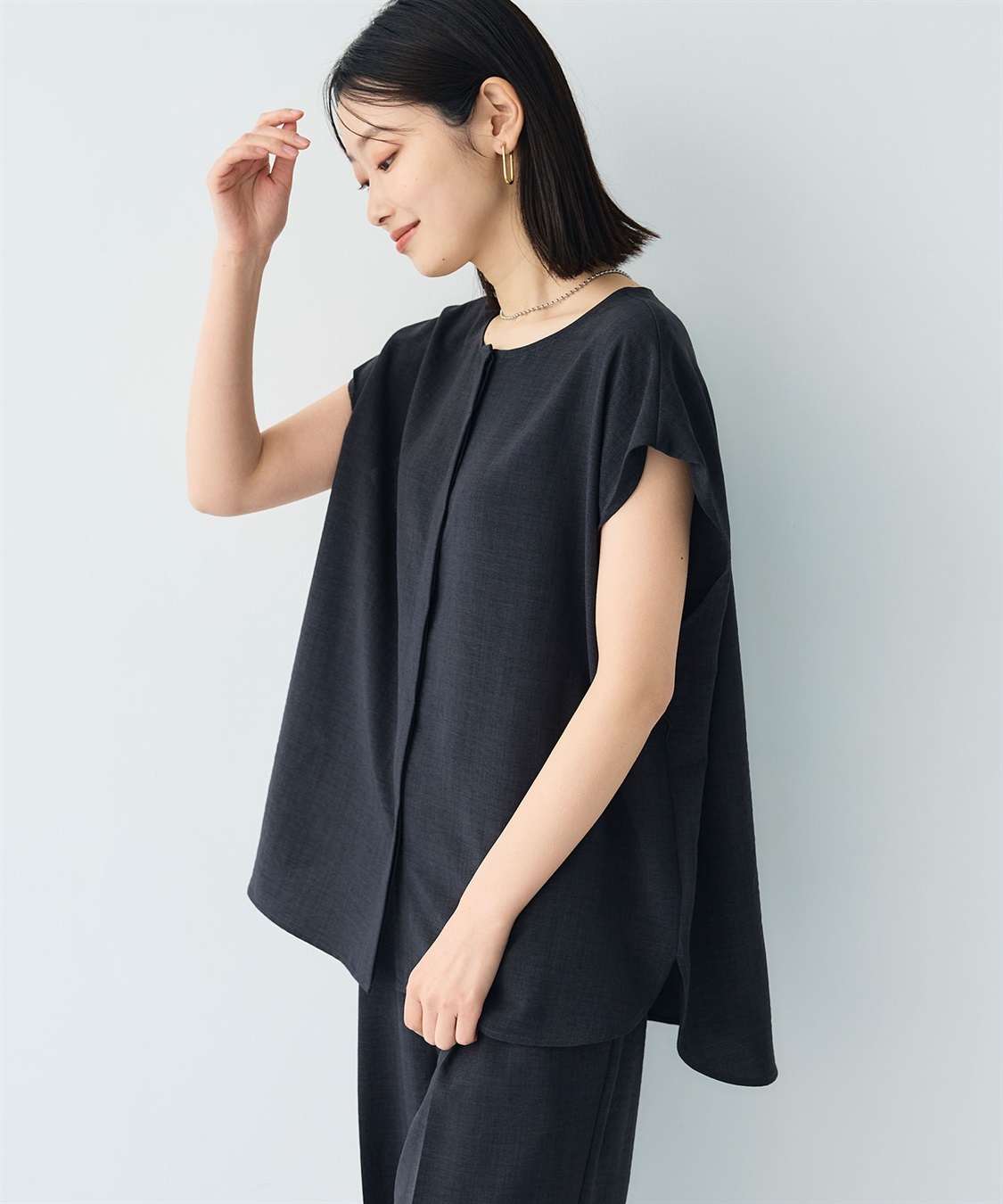 CROSS FUNCTION 《シワになりにくい》サマナチュラ リネンライクベルト付きフレンチスリーブブラウス_sub_10