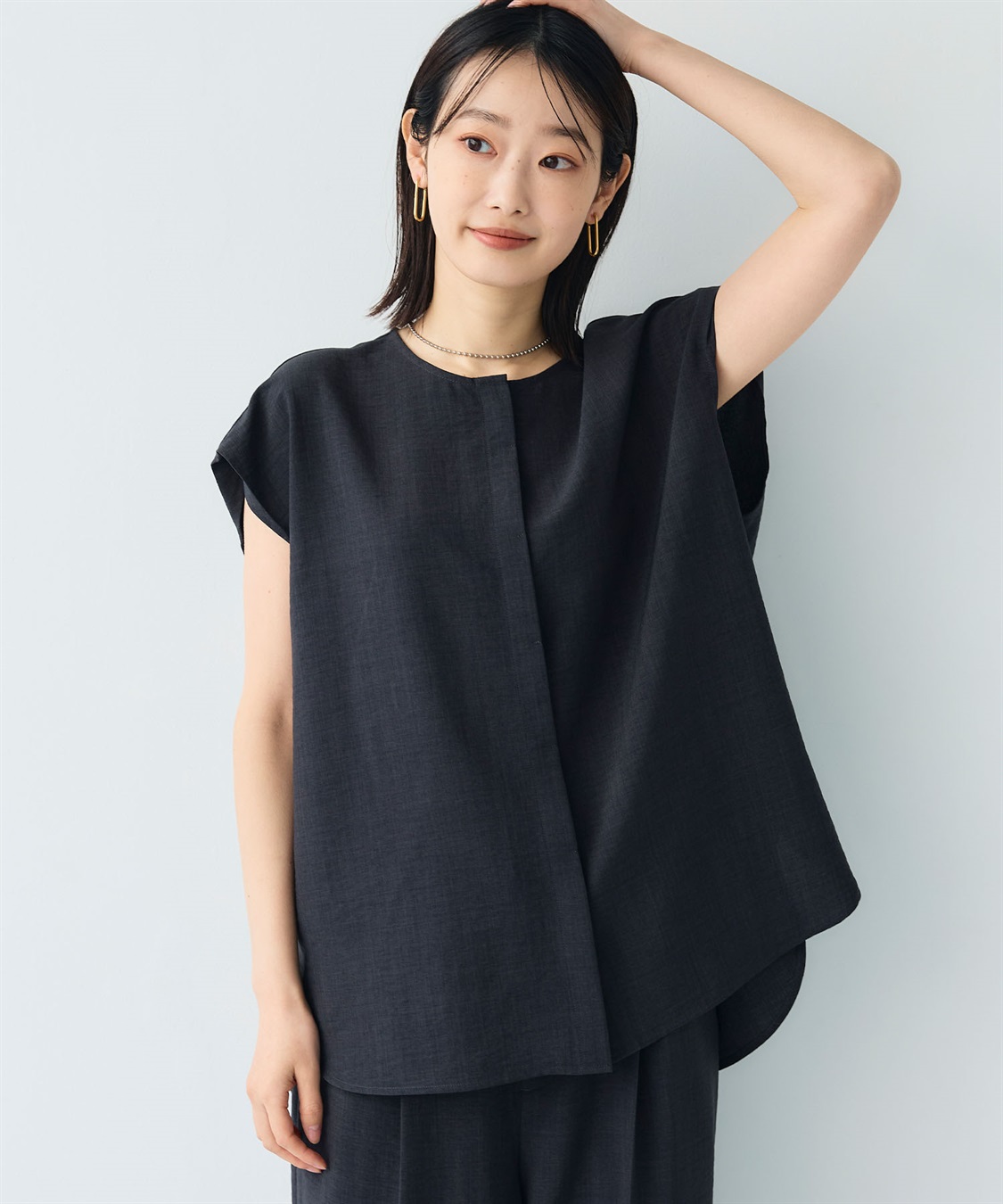 CROSS FUNCTION 《シワになりにくい》サマナチュラ リネンライクベルト付きフレンチスリーブブラウス_sub_11