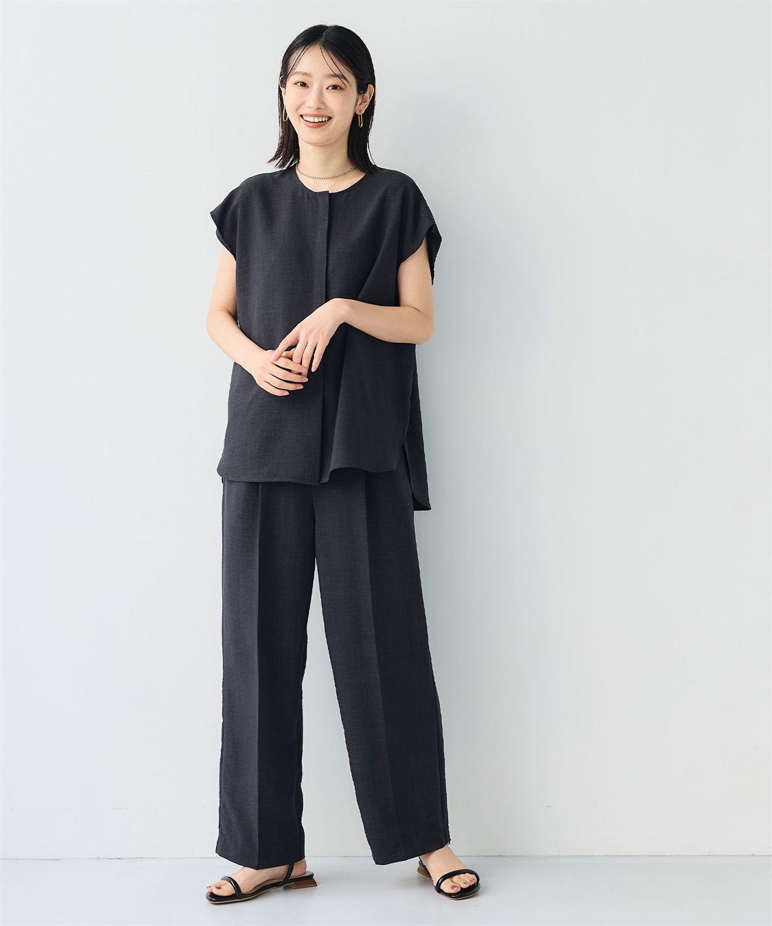 CROSS FUNCTION 《シワになりにくい》サマナチュラ リネンライクベルト付きフレンチスリーブブラウス_sub_12