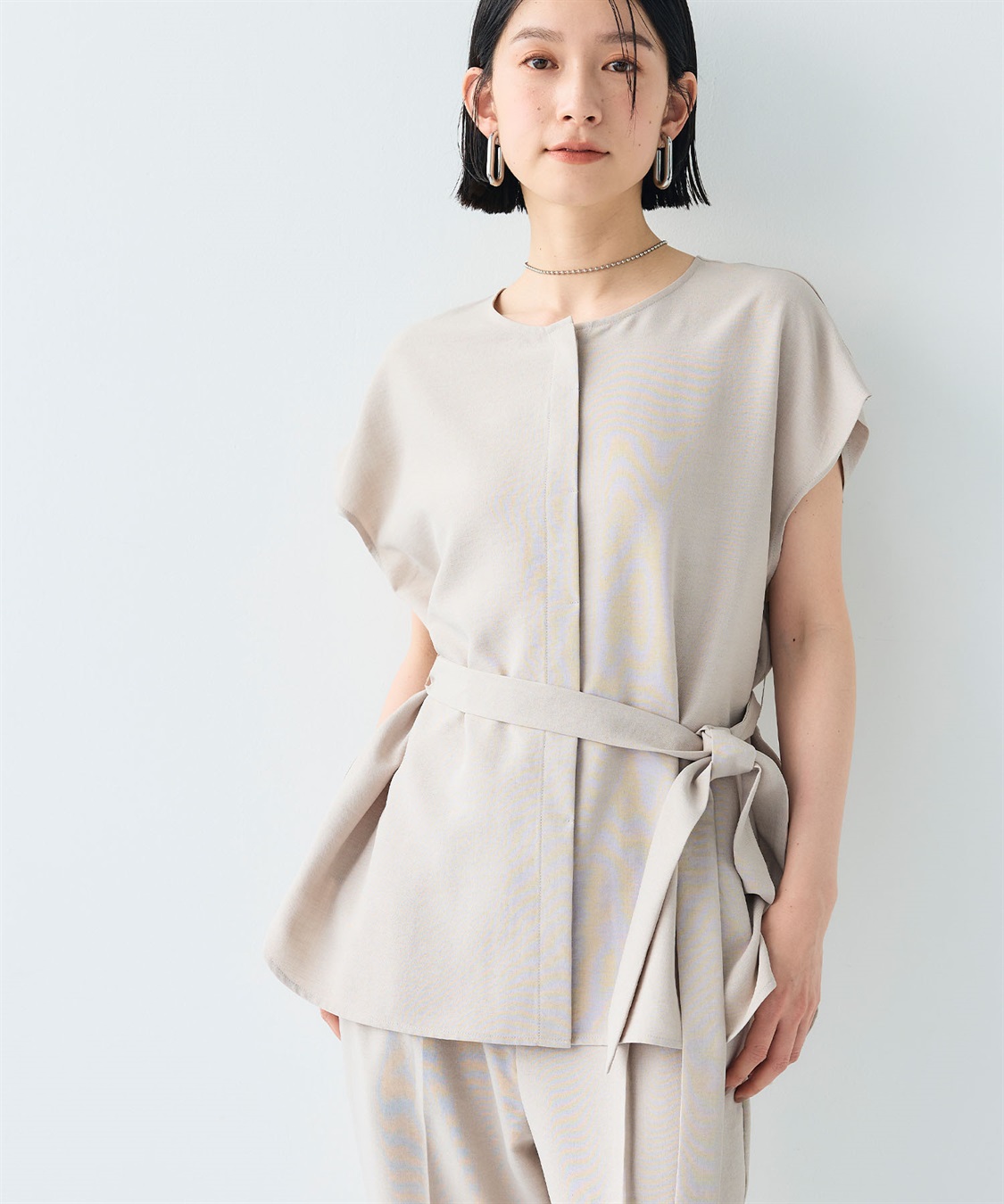 CROSS FUNCTION 《シワになりにくい》サマナチュラ リネンライクベルト付きフレンチスリーブブラウス_sub_14