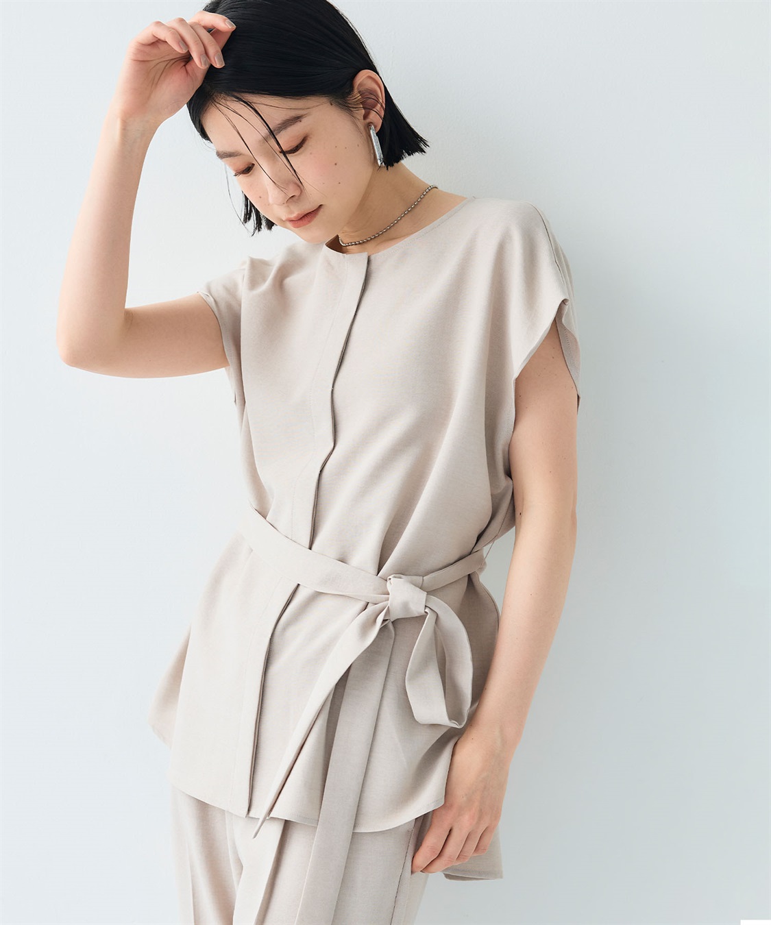 CROSS FUNCTION 《シワになりにくい》サマナチュラ リネンライクベルト付きフレンチスリーブブラウス_sub_15