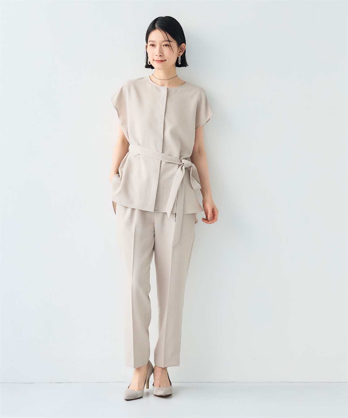 CROSS FUNCTION 《シワになりにくい》サマナチュラ リネンライクベルト付きフレンチスリーブブラウス_sub_17