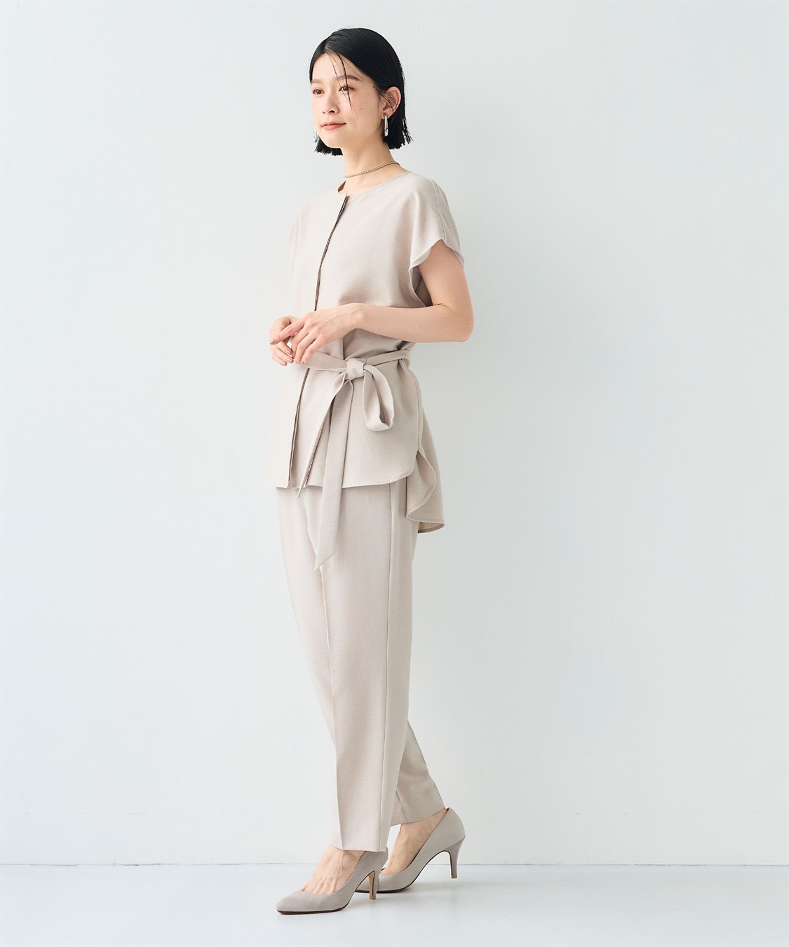 CROSS FUNCTION 《シワになりにくい》サマナチュラ リネンライクベルト付きフレンチスリーブブラウス_sub_18