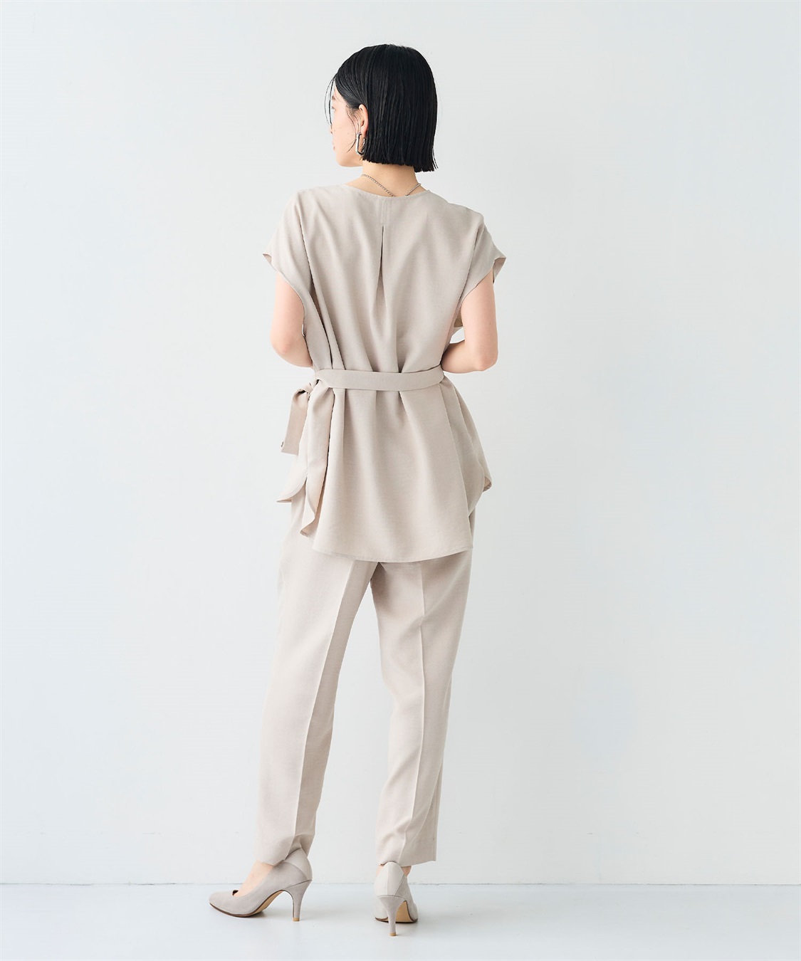 CROSS FUNCTION 《シワになりにくい》サマナチュラ リネンライクベルト付きフレンチスリーブブラウス_sub_19