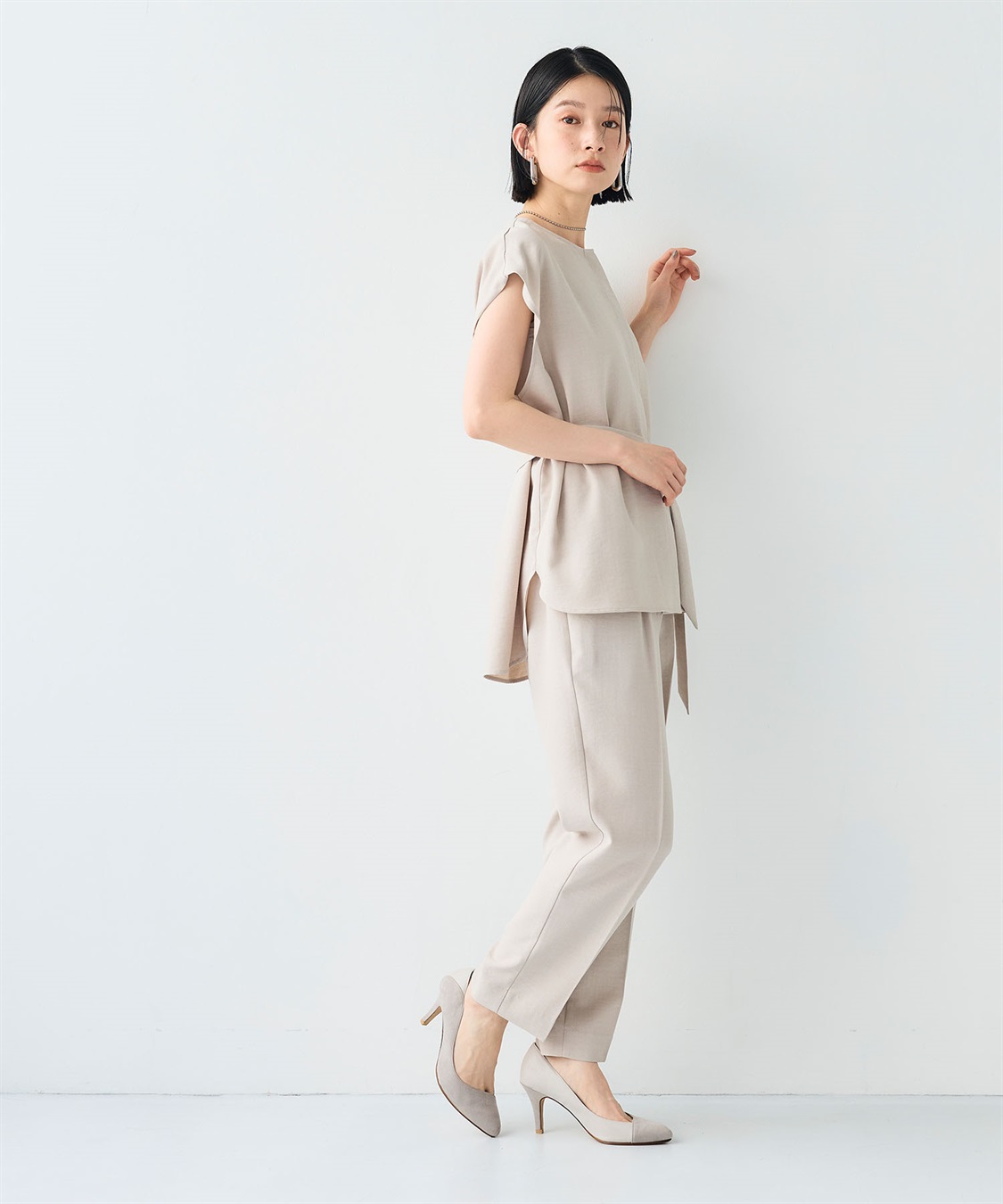 CROSS FUNCTION 《シワになりにくい》サマナチュラ リネンライクベルト付きフレンチスリーブブラウス_sub_20