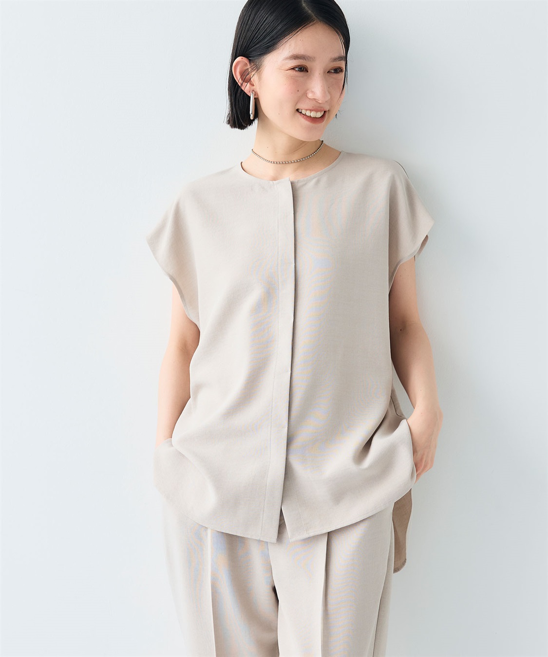 CROSS FUNCTION 《シワになりにくい》サマナチュラ リネンライクベルト付きフレンチスリーブブラウス_sub_21