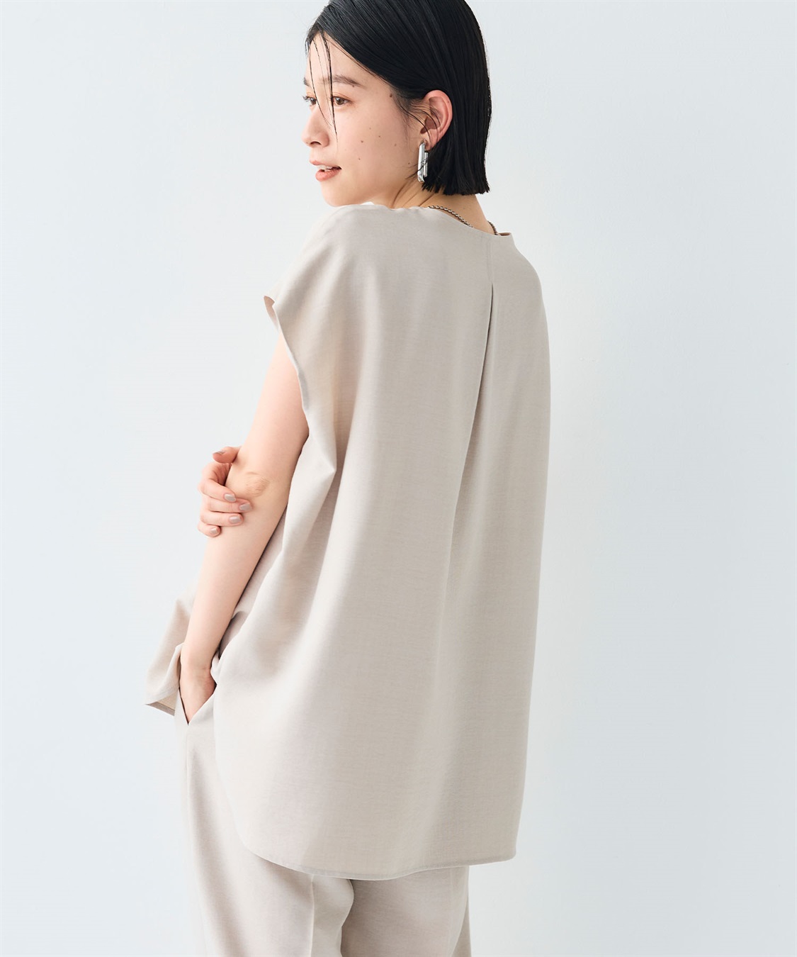 CROSS FUNCTION 《シワになりにくい》サマナチュラ リネンライクベルト付きフレンチスリーブブラウス_sub_23