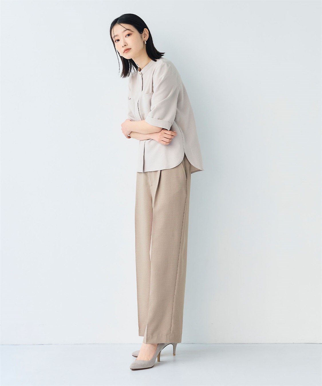 CROSS FUNCTION 《シワになりにくい》サマナチュラ リネンライクバンドカラーハーフスリーブブラウス_sub_6