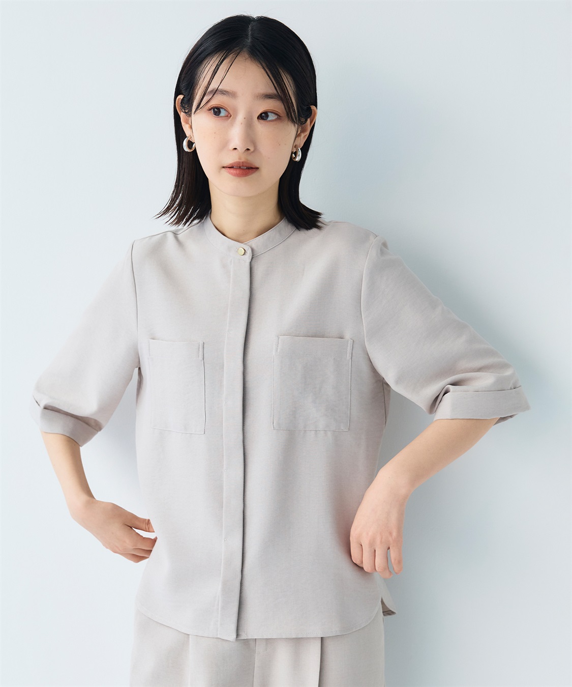 CROSS FUNCTION 《シワになりにくい》サマナチュラ リネンライクバンドカラーハーフスリーブブラウス_sub_7