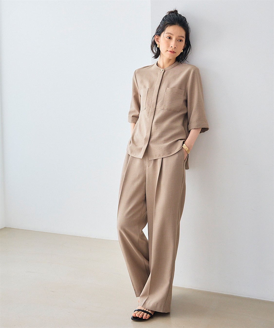 CROSS FUNCTION 《シワになりにくい》サマナチュラ リネンライクバンドカラーハーフスリーブブラウス_sub_19