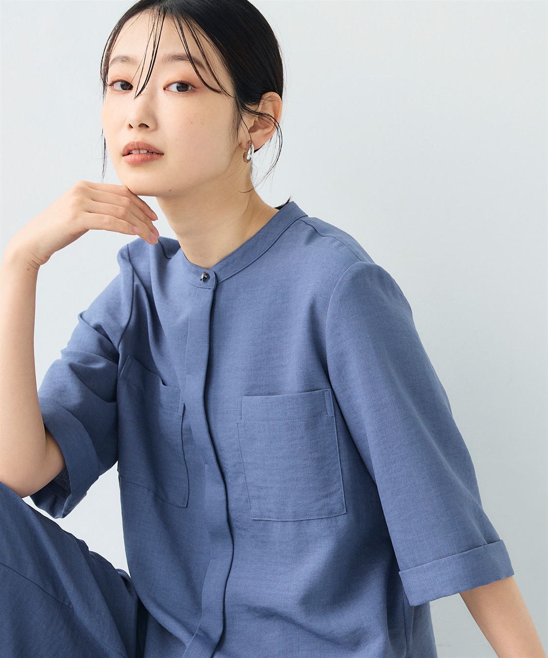 CROSS FUNCTION 《シワになりにくい》サマナチュラ リネンライクバンドカラーハーフスリーブブラウス_sub_24