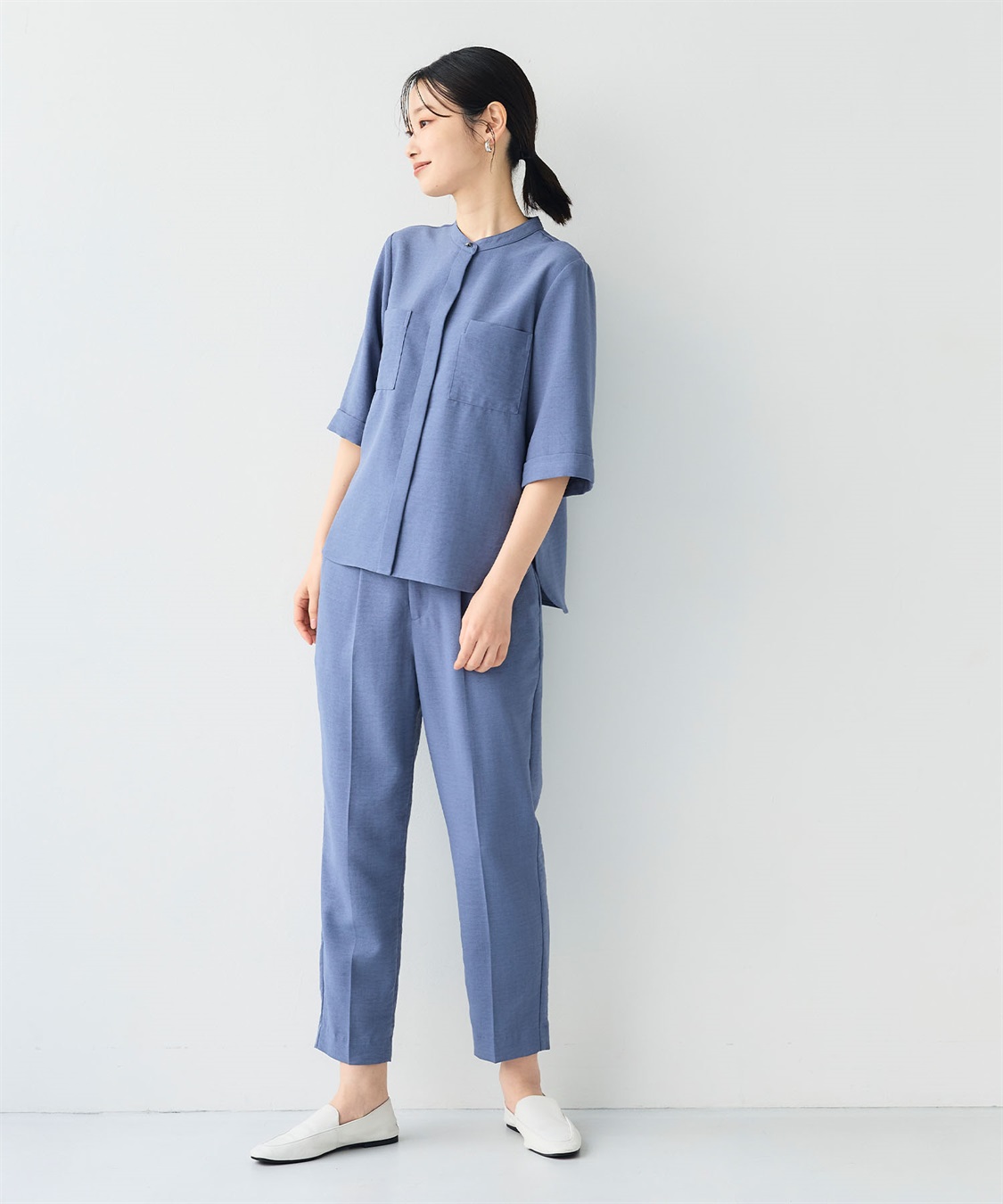 CROSS FUNCTION 《シワになりにくい》サマナチュラ リネンライクバンドカラーハーフスリーブブラウス_sub_26