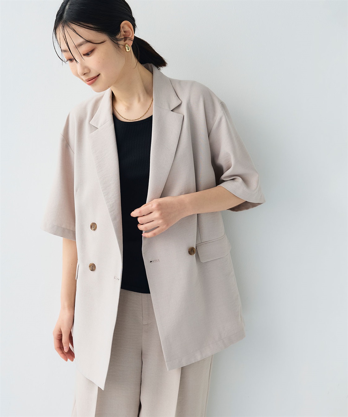 シワになりにくい》サマナチュラ リネンライクハーフスリーブ