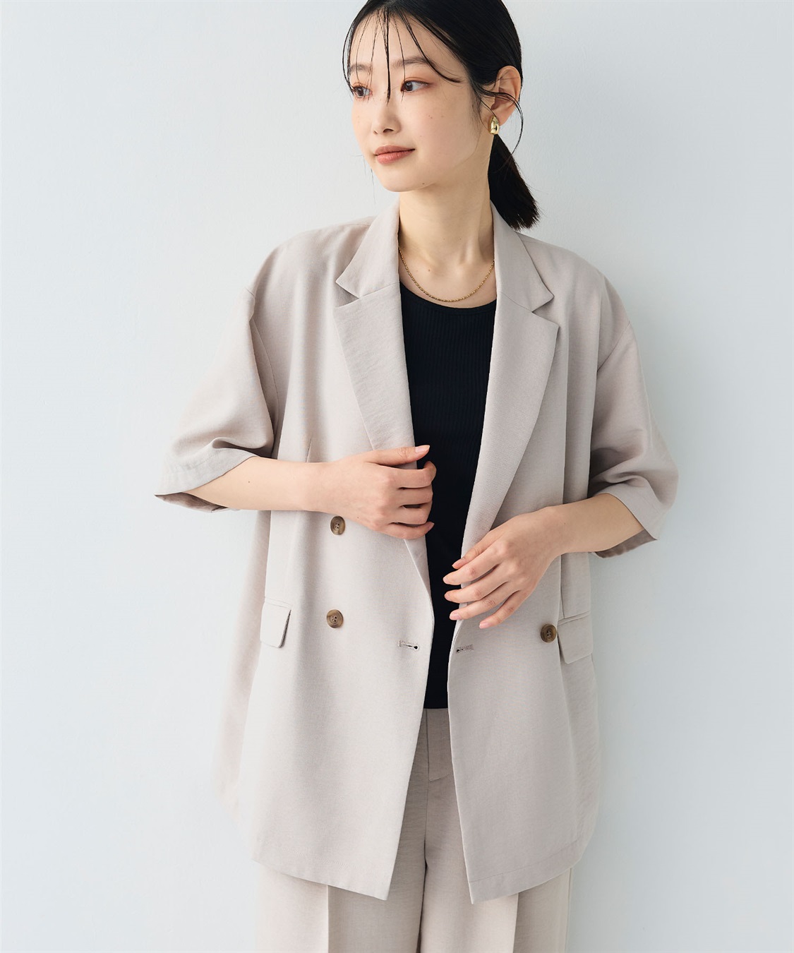 CROSS FUNCTION 《シワになりにくい》サマナチュラ リネンライクハーフスリーブテーラードジャケット_sub_7