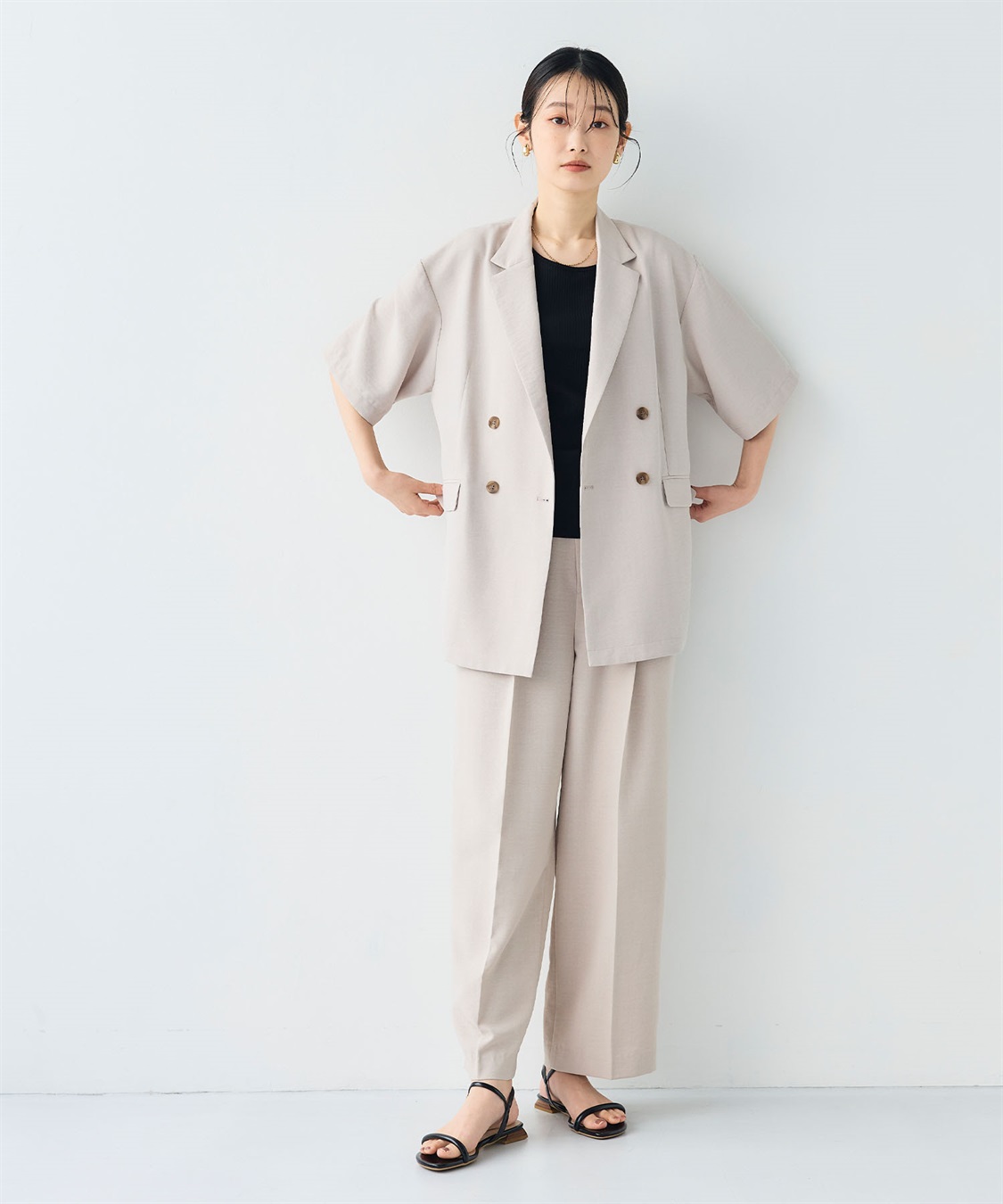 CROSS FUNCTION 《シワになりにくい》サマナチュラ リネンライクハーフスリーブテーラードジャケット_sub_8