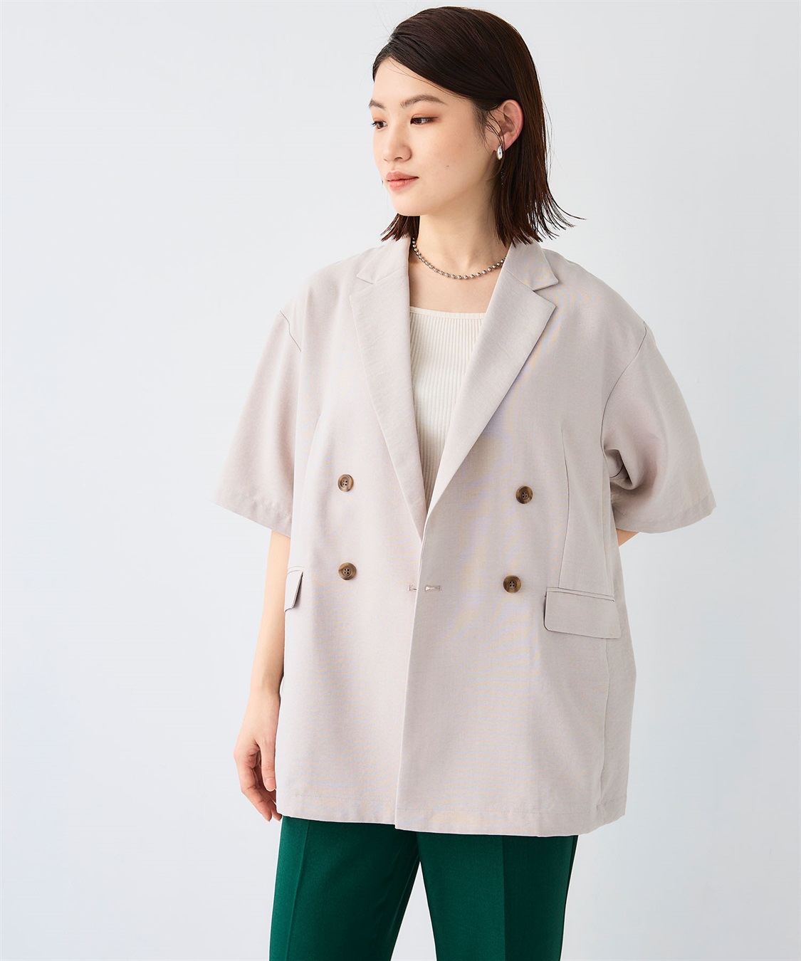 CROSS FUNCTION 《シワになりにくい》サマナチュラ リネンライクハーフスリーブテーラードジャケット_sub_10