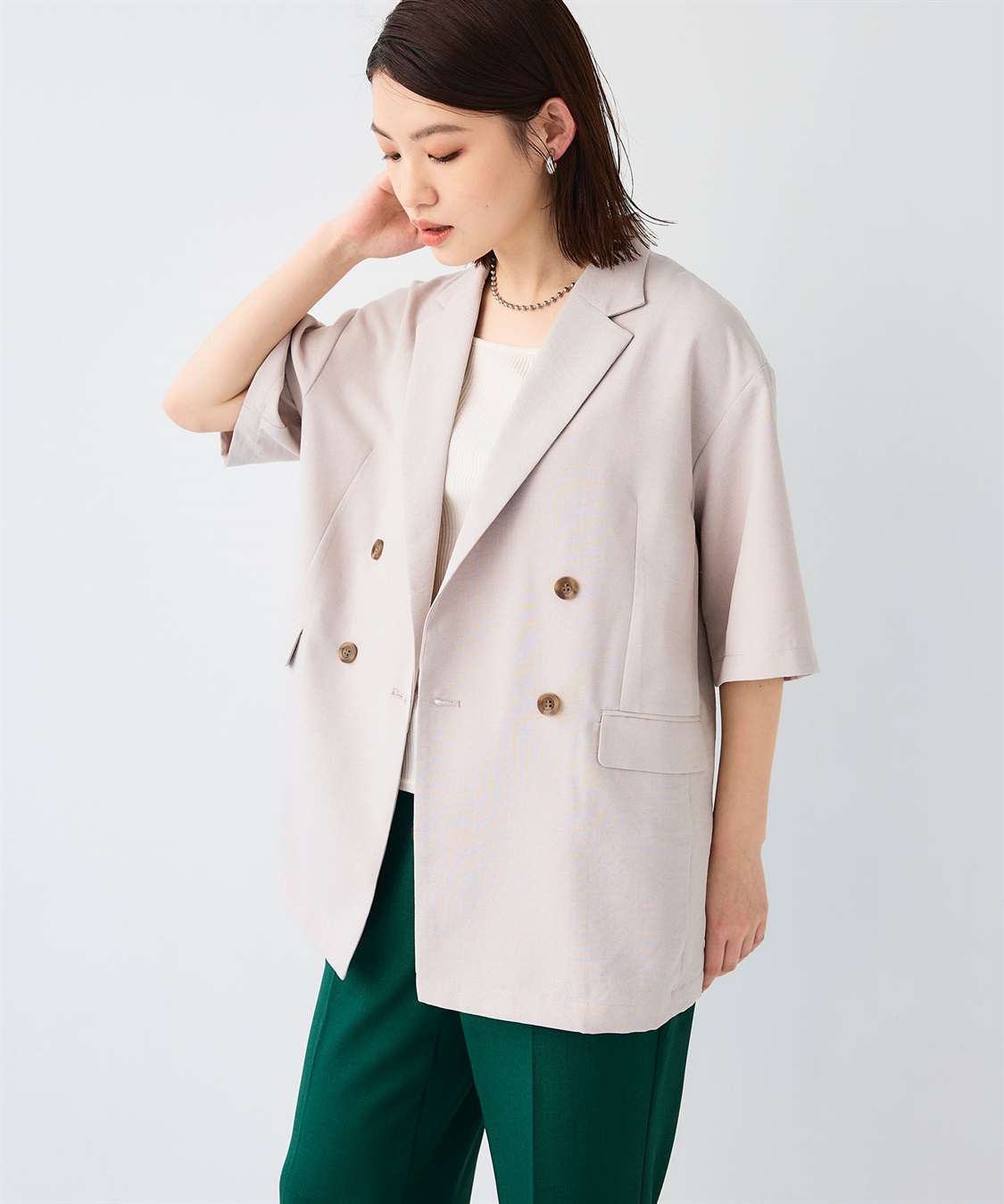 CROSS FUNCTION 《シワになりにくい》サマナチュラ リネンライクハーフスリーブテーラードジャケット_sub_12