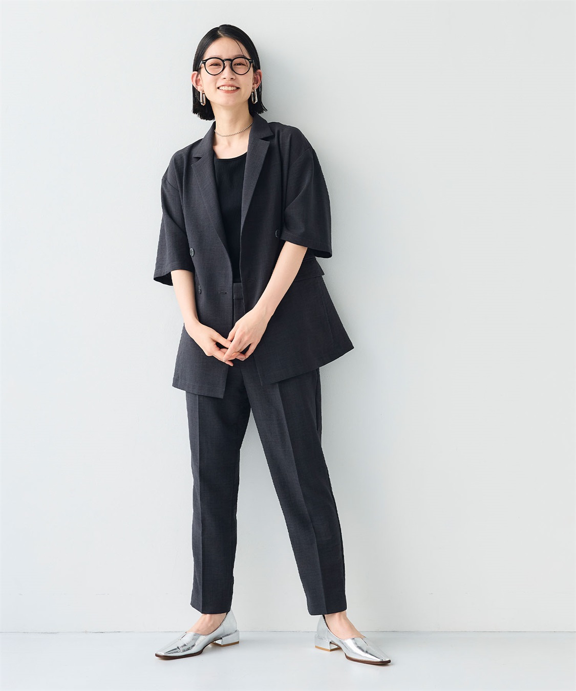 CROSS FUNCTION 《シワになりにくい》サマナチュラ リネンライクハーフスリーブテーラードジャケット_sub_20